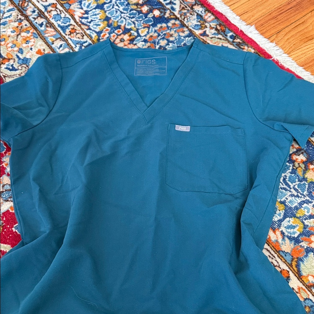 Figs Teal V-Neck Scrub Top